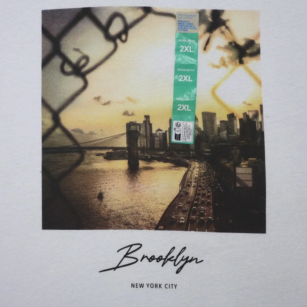 Primark Cares Brooklyn New York City Graphic T-Shirt Mens 2XL White Regular Fit - Picture 2 of 11